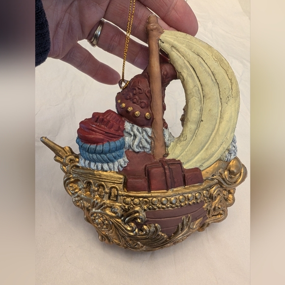 Vtg Santa Viking Ship Christmas Ornament 6 1/2" Nautical Old World Ocean - Picture 3 of 10